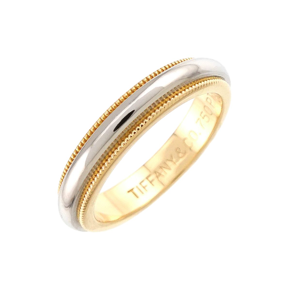 Tiffany & Co Milgrain Band Ring Pt 18k YG 750 Together