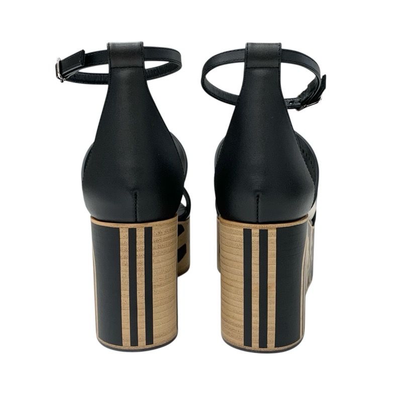 Hermes Charis Sandals Shoes Leather Black Brown Unused Brides De Gala Quadri