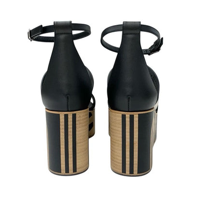 Hermes Charis Sandals Shoes Leather Black Brown Unused Brides De Gala Quadri