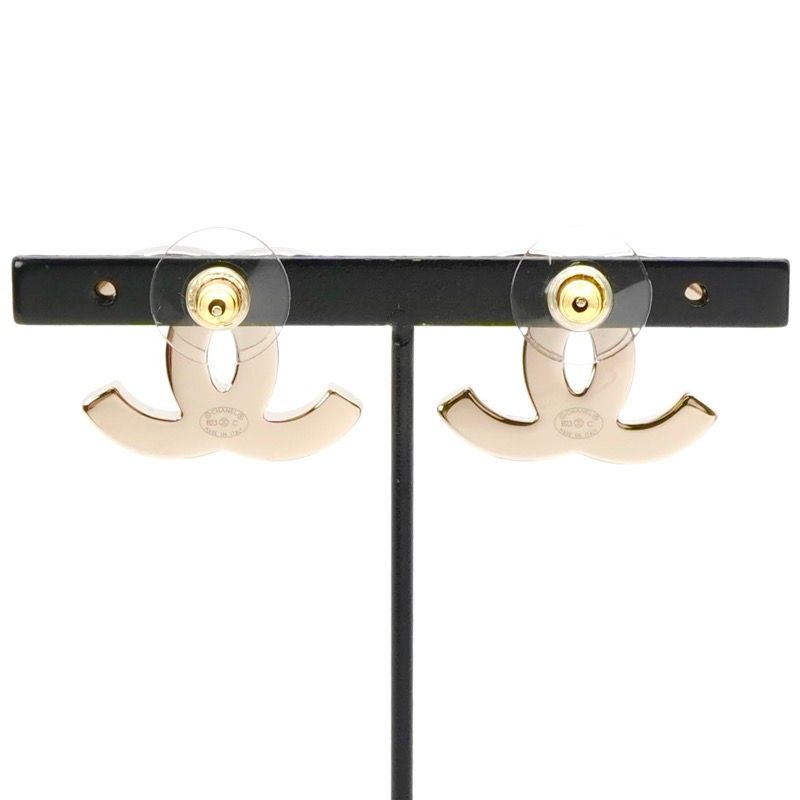 Chanel Earrings Earring Gold Black Pink Coco Mark Bicolor