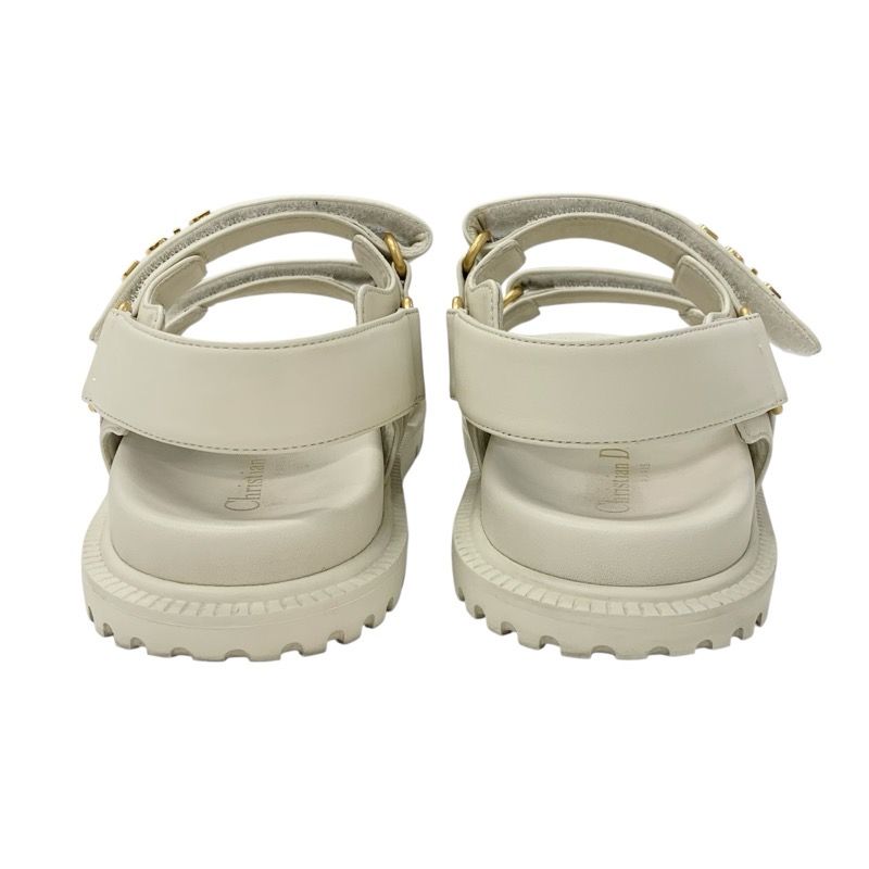 Christian Dioract Sandals Shoes Lambskin Ivory Gold Logo Velcro Strap