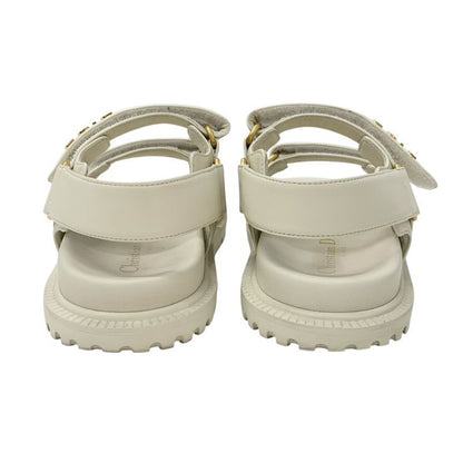 Christian Dioract Sandals Shoes Lambskin Ivory Gold Logo Velcro Strap