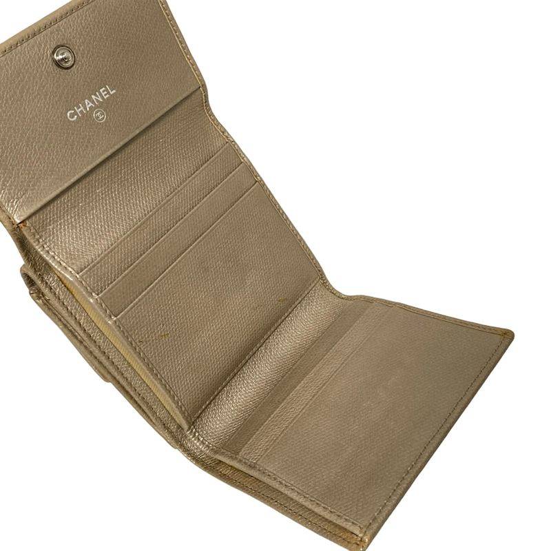 Chanel W Hook Wallet Coco Button Beige Silver Hardware