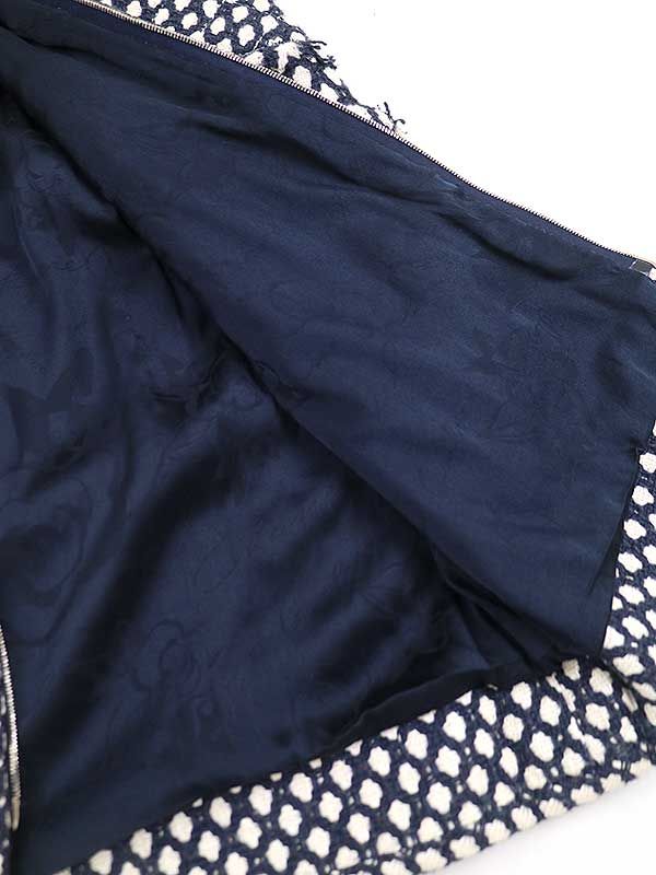 Chanel 2008 Flower Bijoux Tweed Zip Coat Navy 38