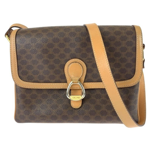 Celine Vintage Macadam Pattern Brown Gold Hardware Leather Crossbody