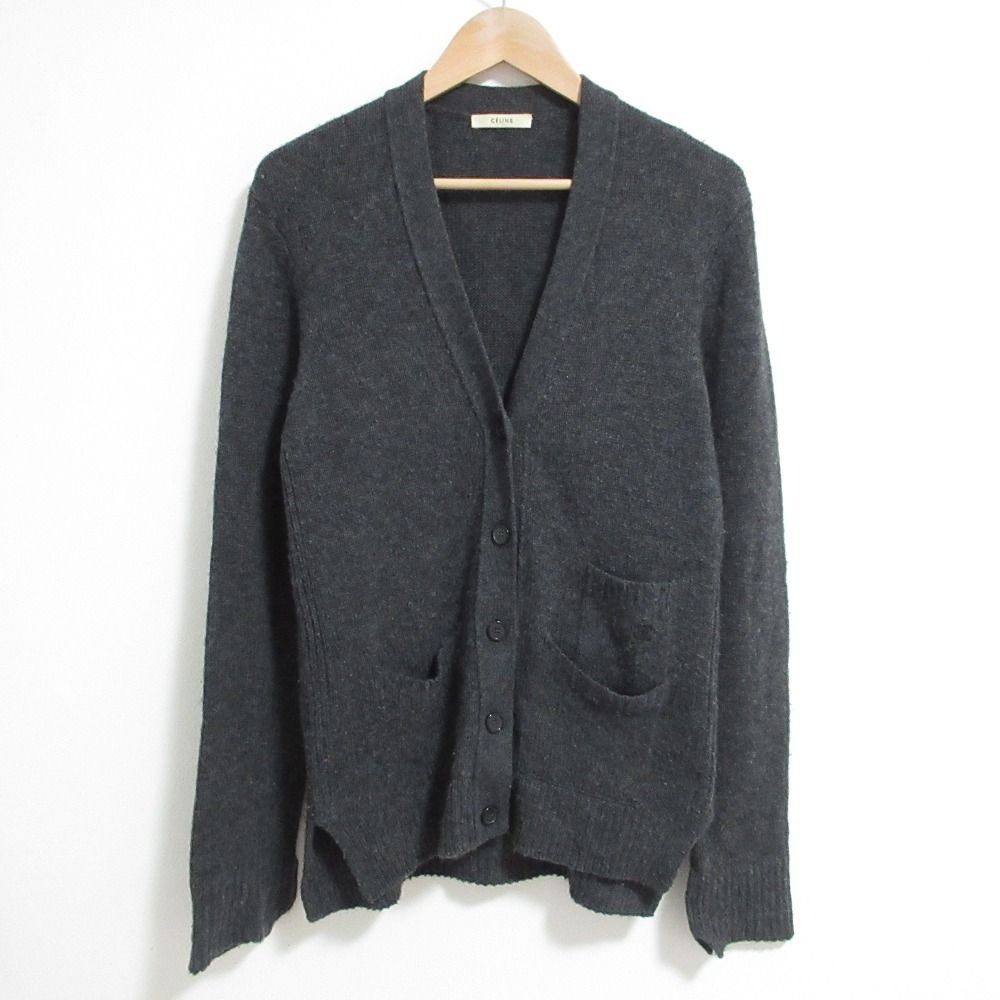 Celine Phoebe Philo Era Triomphe Embroidery Cashmere Knit Cardigan XS Gray
