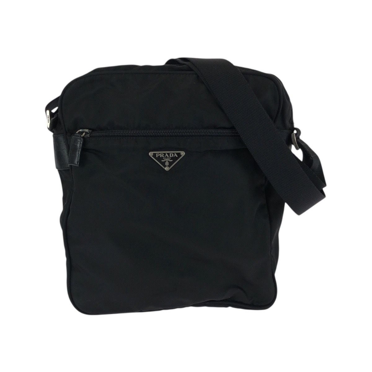 Prada Tessuto Black Silver Nylon Shoulder Bag Pochette