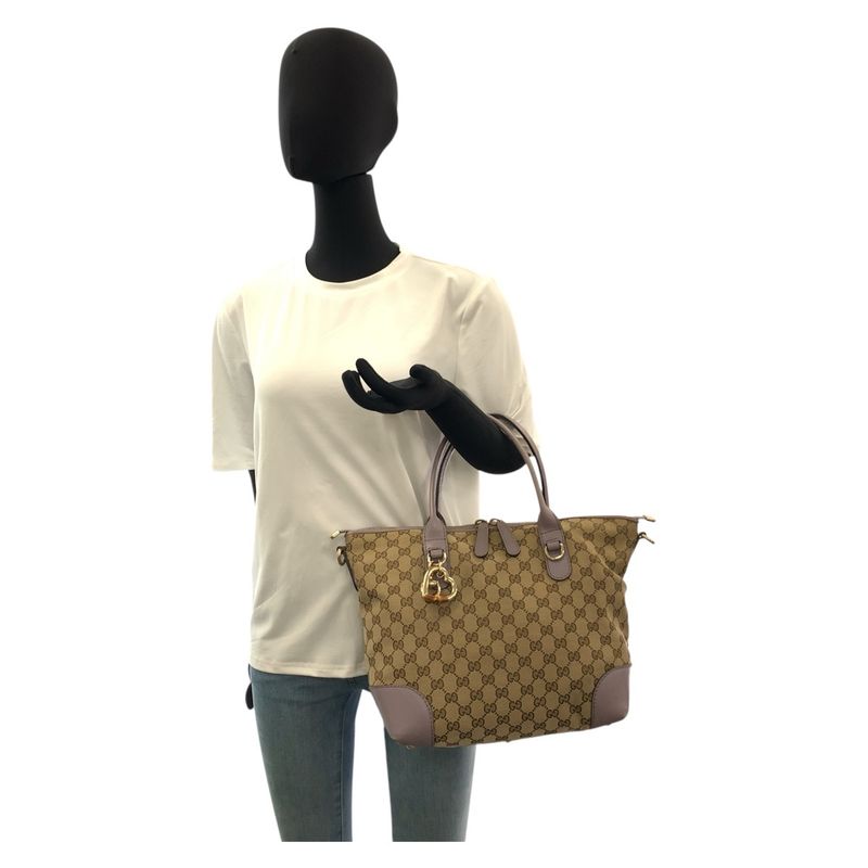 Gucci Bamboo Heart Beige Purple GG Canvas 269957 Tote Bag Shoulder Bag 2way