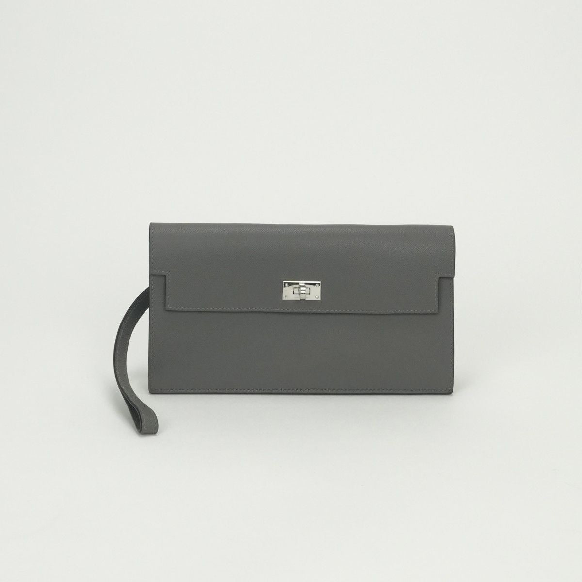 Hermes Kelly Pocket Wallet Clutch Grismeyer Gray