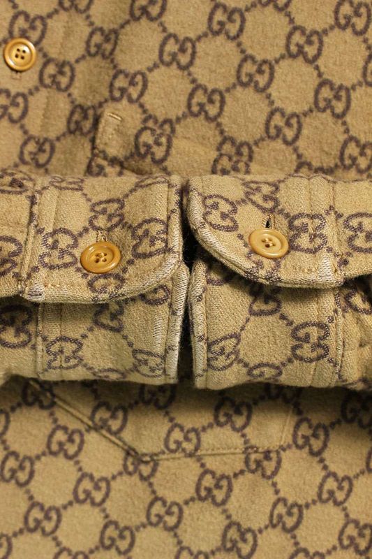 Gucci 24SS 762183 Zapdw GG Wool Flannel Padded Over Long Sleeve Shirt Men 44