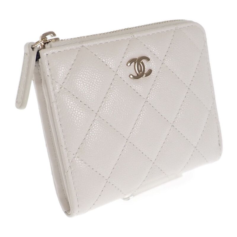 Chanel Small Wallet Ap3999 Coin Case Caviar Skin White Gold Hardware Ladies [A