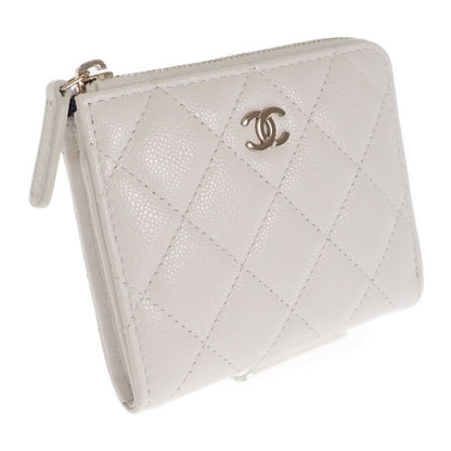 Chanel Small Wallet Ap3999 Coin Case Caviar Skin White Gold Hardware Ladies [A