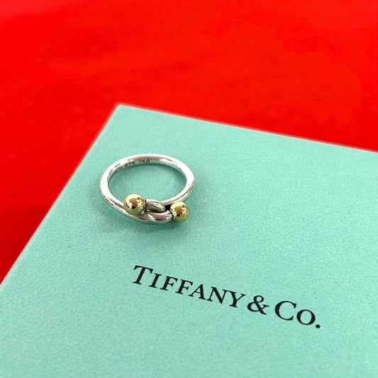 Tiffany & Co Love Knot Ring Hook Eye 18k Yellow Gold Silver