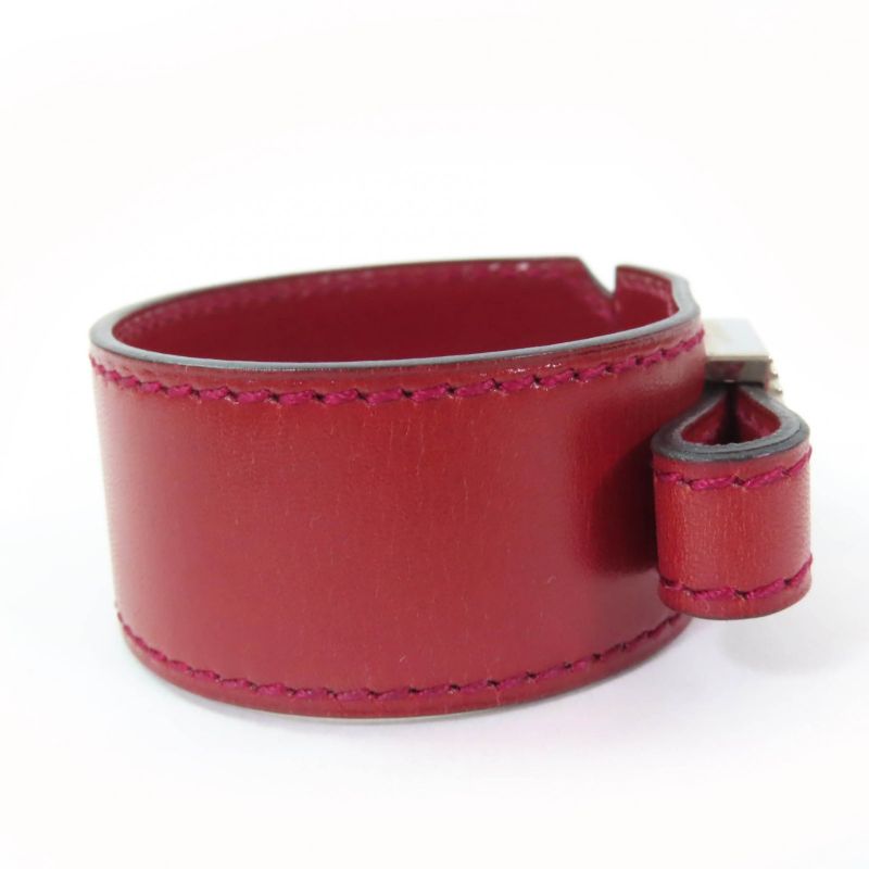 Hermes Artemis Bracelet Leather Silver Hardware Bangle Bordeaux M D Engraved