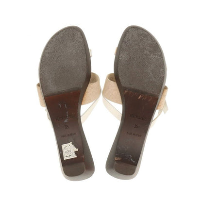 Hermes Leather Wood Sole Belt Sandals Women's 35 Brown Made In Spain