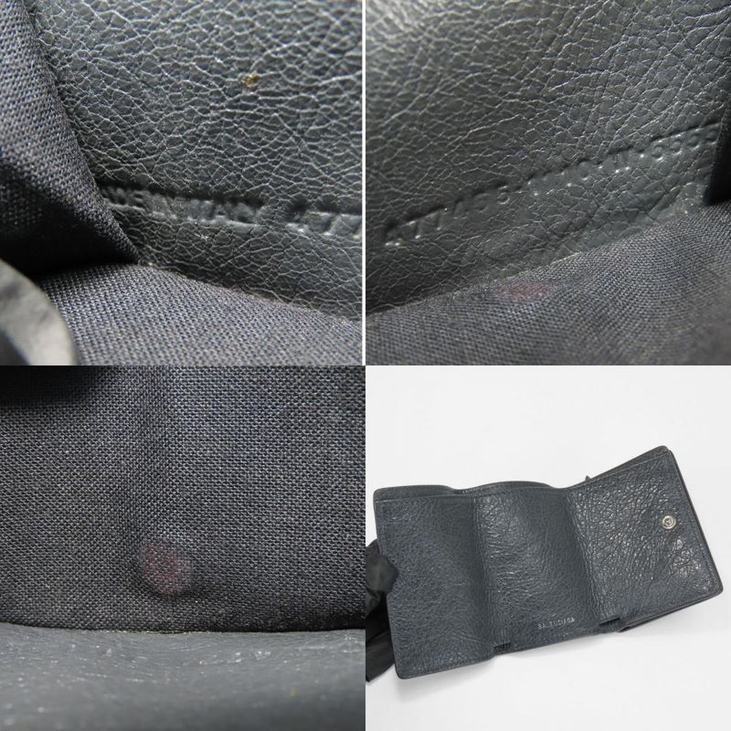 Balenciaga Trifold Wallet 477455 Classic Leather Gray Compact Wallet With Coin