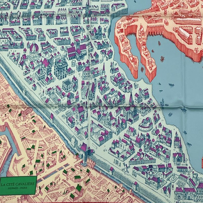 Hermes Carré 90 La Cite Cavaliere Cite Cavaliere 100% Silk Scarf Multicolor