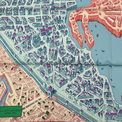 Hermes Carré 90 La Cite Cavaliere Cite Cavaliere 100% Silk Scarf Multicolor