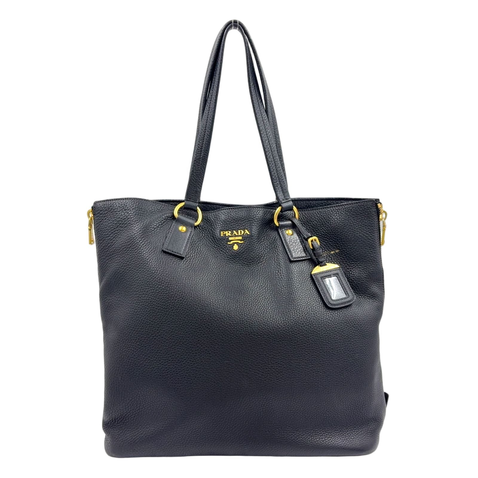Prada Vitello Daino Leather Black Tote Gold