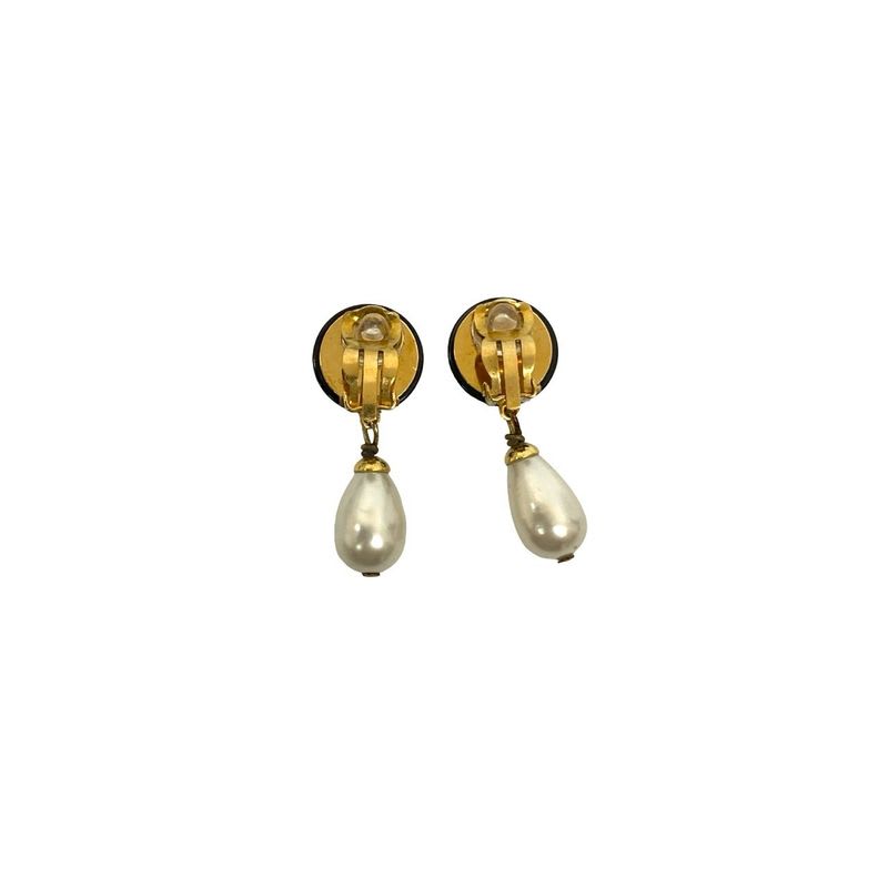 Chanel Vintage Coco Mark Motif Fake Pearl Earrings Accessories 95A