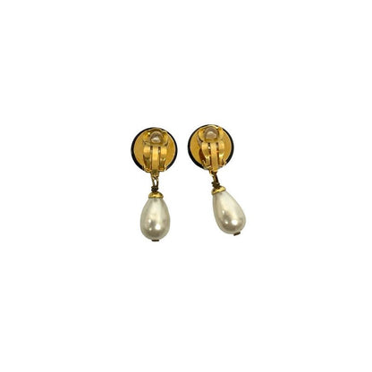 Chanel Vintage Coco Mark Motif Fake Pearl Earrings Accessories 95A