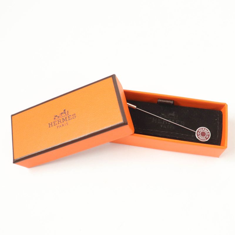 Hermes Gd1108 Silver Hardware Serie Pin Brooch Hat Pin Small Brown With Box And