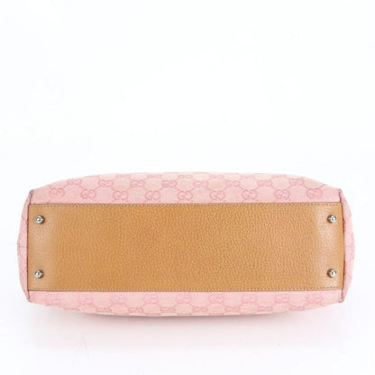 Gucci GG Sherry Pink Mini Boston Leather Handbag Tote Silver Hw Canvas Women's