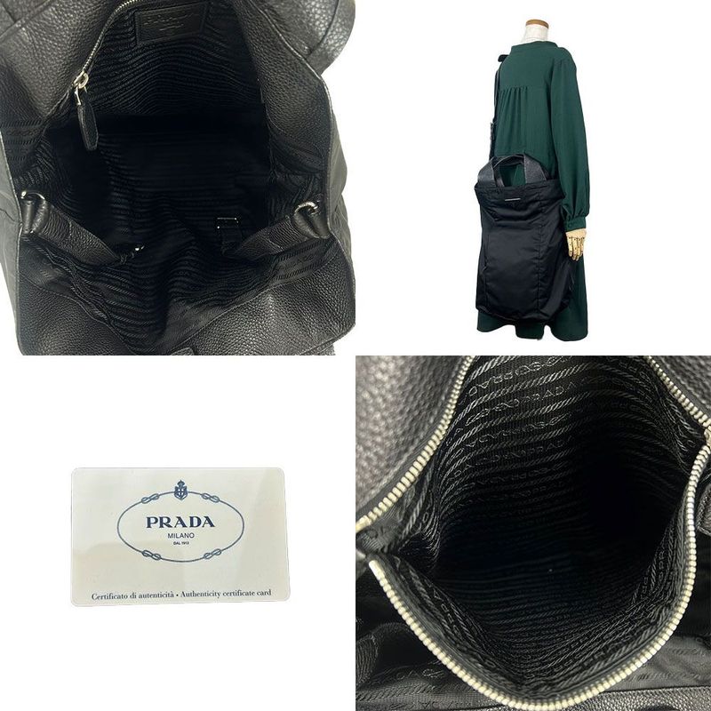 Prada 2WAY Tote Shoulder Bag Large Crossbody Nylon Blackblackleather Everyday