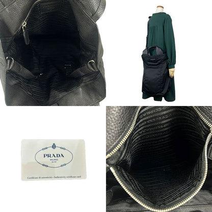 Prada 2WAY Tote Shoulder Bag Large Crossbody Nylon Blackblackleather Everyday