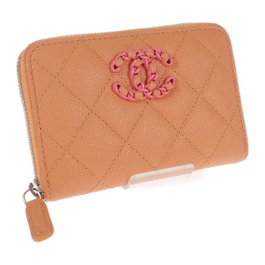 Chanel Zip Coin Purse Ap3716 ns838 Bifold Wallet Caviar Leather Calf Orange