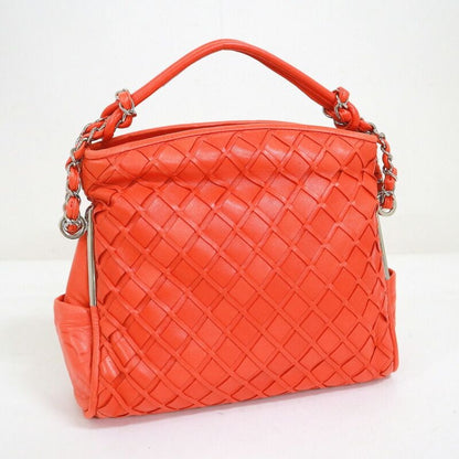 Chanel Handbag CC Logo Leather Orange Silver