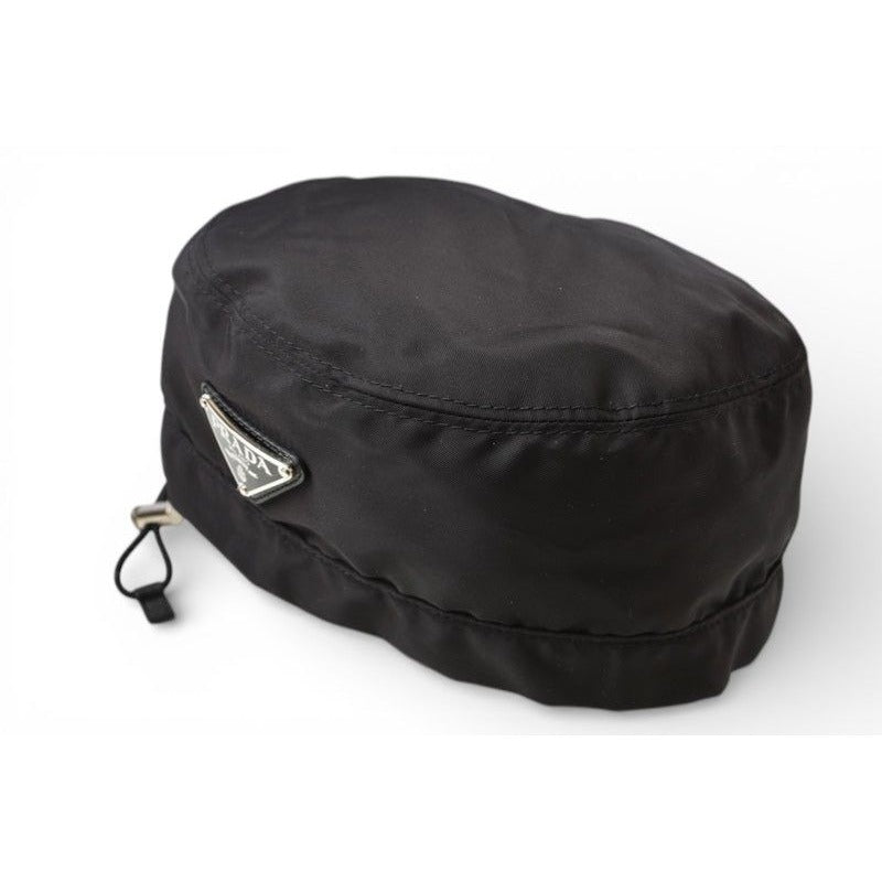 Prada Hat Beret Re-Nylon Triangle Logo Black — view 2