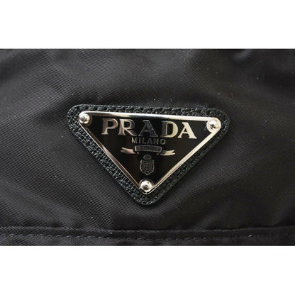 Prada Hat Beret Re-Nylon Triangle Logo Black — view 6
