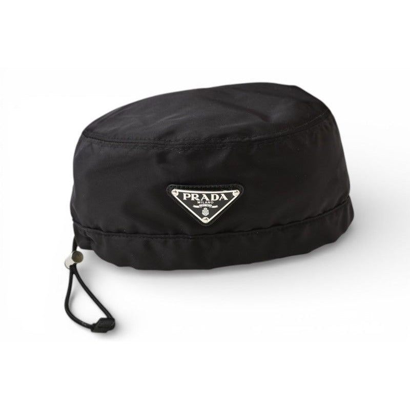 Prada Hat Beret Re-Nylon Triangle Logo Black
