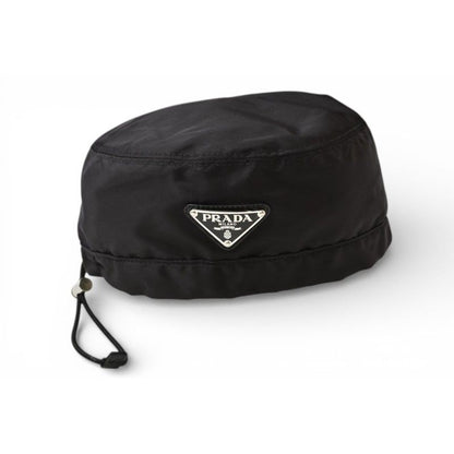 Prada Hat Beret Re-Nylon Triangle Logo Black