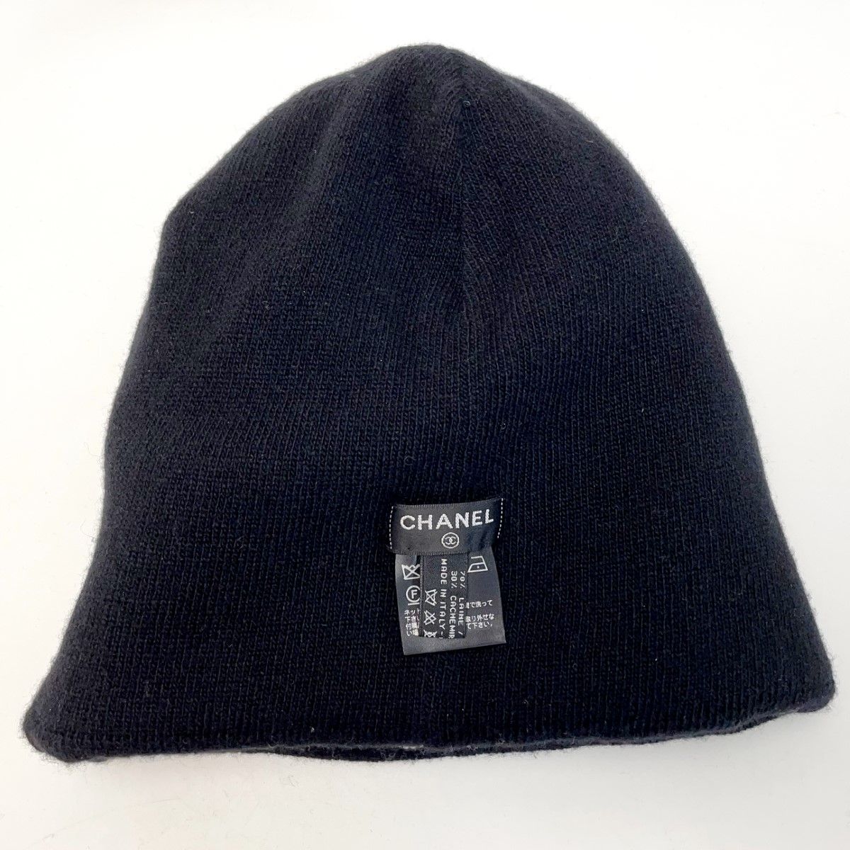 Chanel Knit Cap Wool 70 X Cashmere 30 Black Black