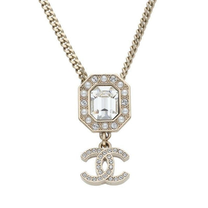 Chanel CC Logo Line Stone Faux Pearl Necklace