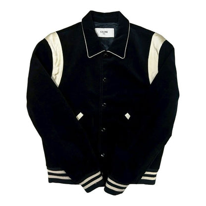 Celine Teddy Jacket Corduroy Satin Blouson Outerwear Size 46 Black