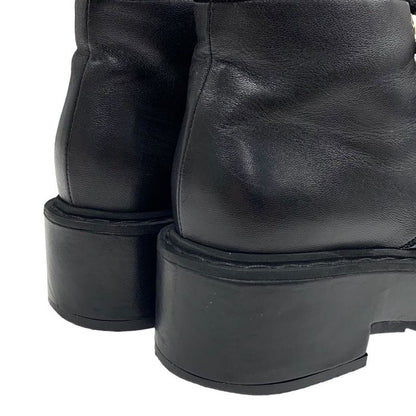 Chanel Boots Short Boots Shoes Here Mark Lace Up Pearl Leather Patent Black
