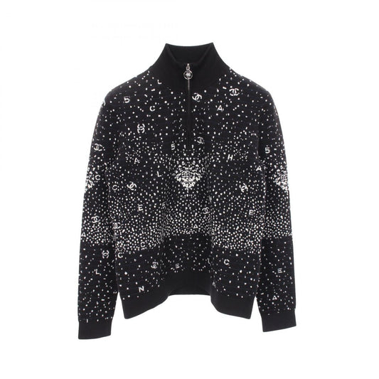 Chanel Knit Top CC Logo Black Wool Navy White