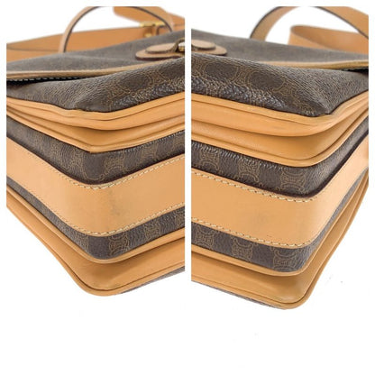 Celine Vintage Macadam Pattern Brown Gold Hardware Pvc/leather Crossbody