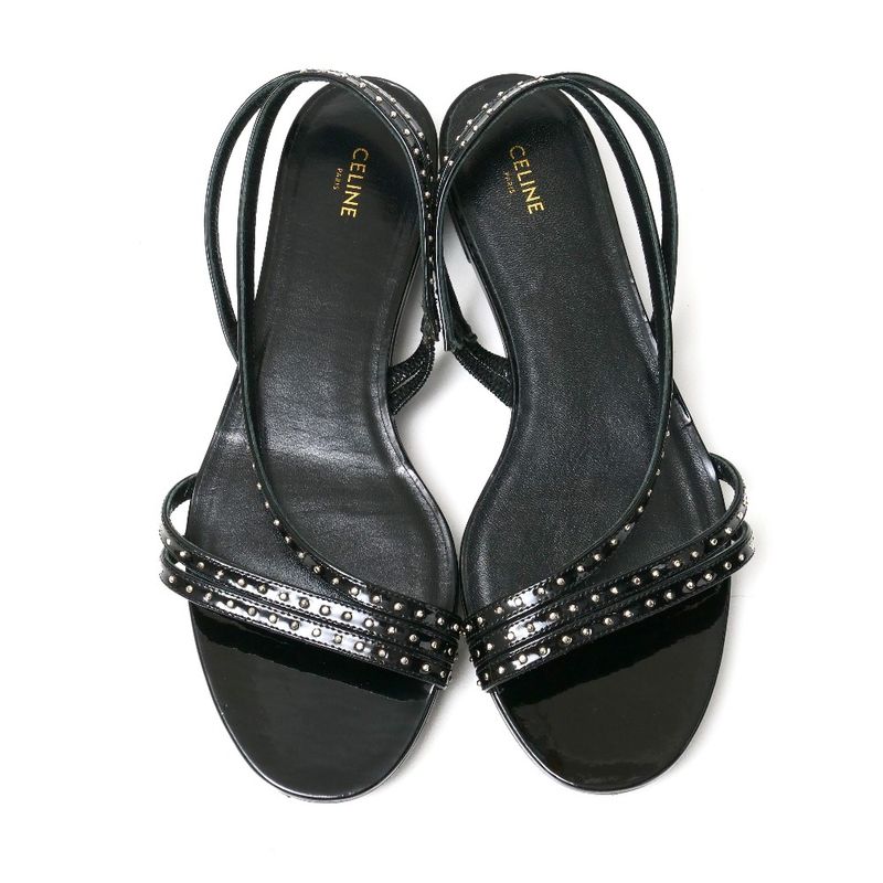 Celine Sandals Size 37 Back Strap Studded Enamel Leather Shoes 20250722 Ra5626