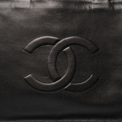 CHANEL Classic CC Caviar Logo Shoulder Tote Bag Black Leather Purse