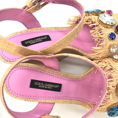 Dolce & Gabbana Straw Wedge Sandals 35.5