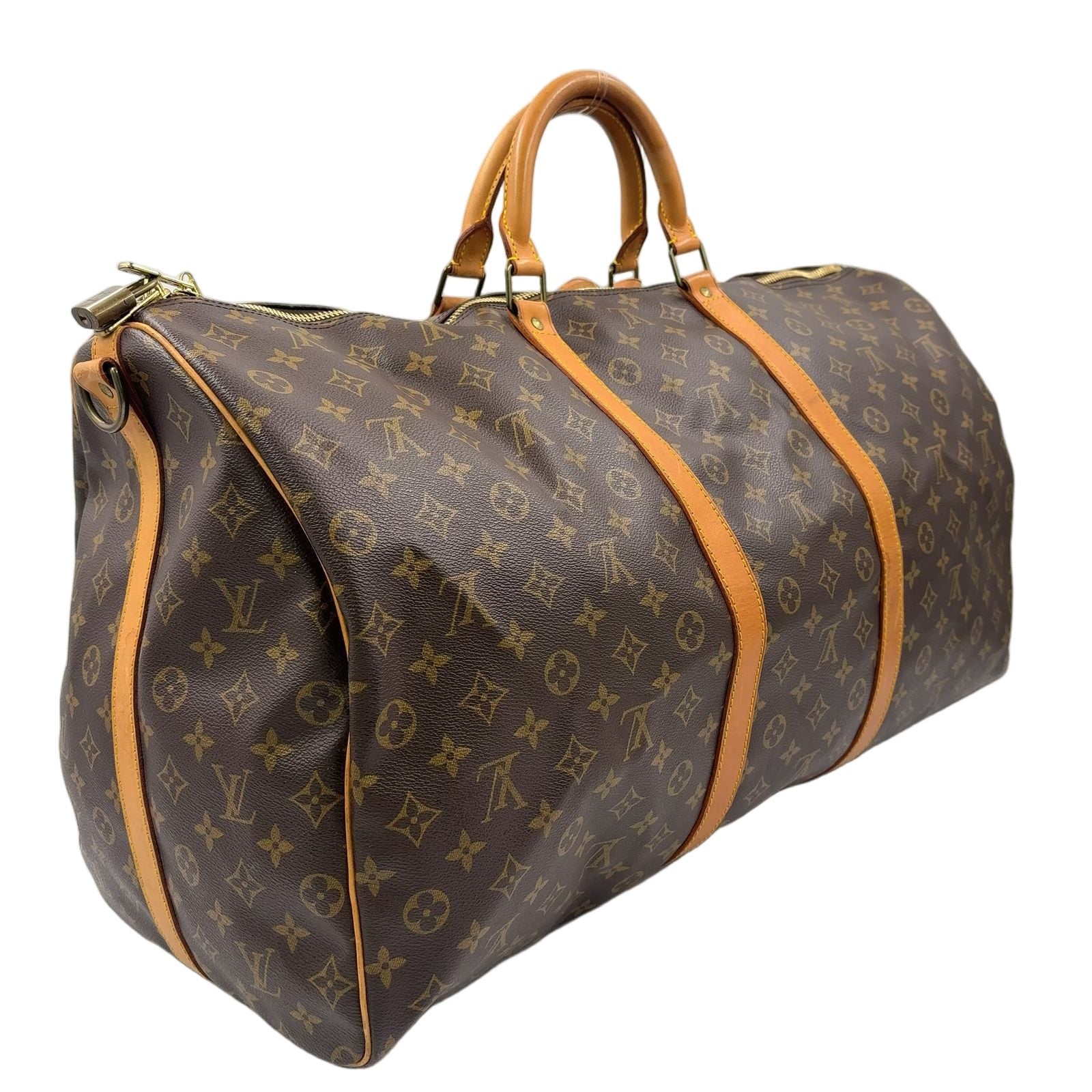 Louis Vuitton Keepall Bandouliere 60 Monogram Leather Brown Boston Bag Gold — view 2