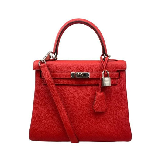 Hermes Shoulder Bag Kelly 25 Rouge Red Silver Hardware
