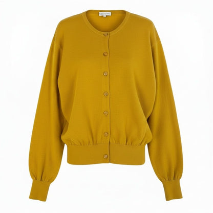 Dior CD Button Knit Cardigan Top M Yellow Wool