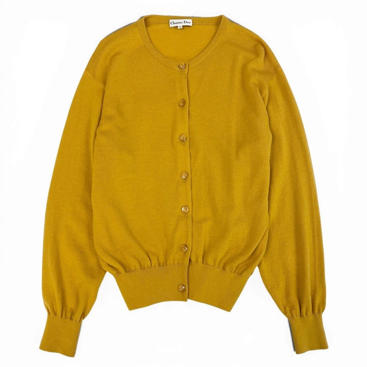 Dior CD Button Knit Cardigan Top M Yellow Wool — view 2