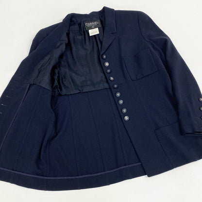 Chanel Vintage Long Jacket Tailored CC Logo Button 42 Dark Navy Wool — view 4