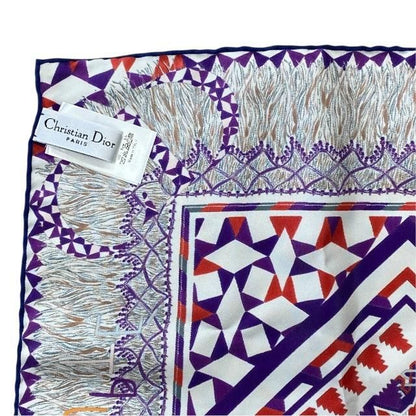 Christian DIOR Stole Shawl Scarf Accessories Small Silk Pattern Purple Multicolo